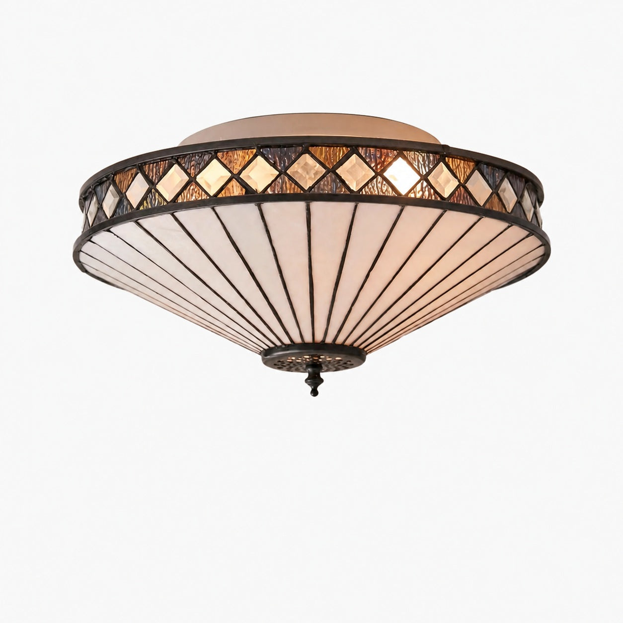 TF Fargo Geometric Flush Mount Light — Handcrafted Art Deco Stained Glass Lamp for Entryway