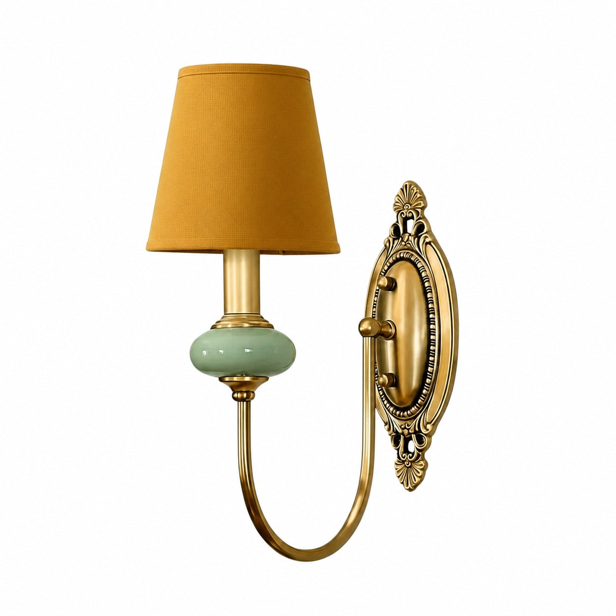 Rowanea Ceramic Wall Sconce with Fabric Shade and Metal Finish – Farmhouse Modern Hallway Light