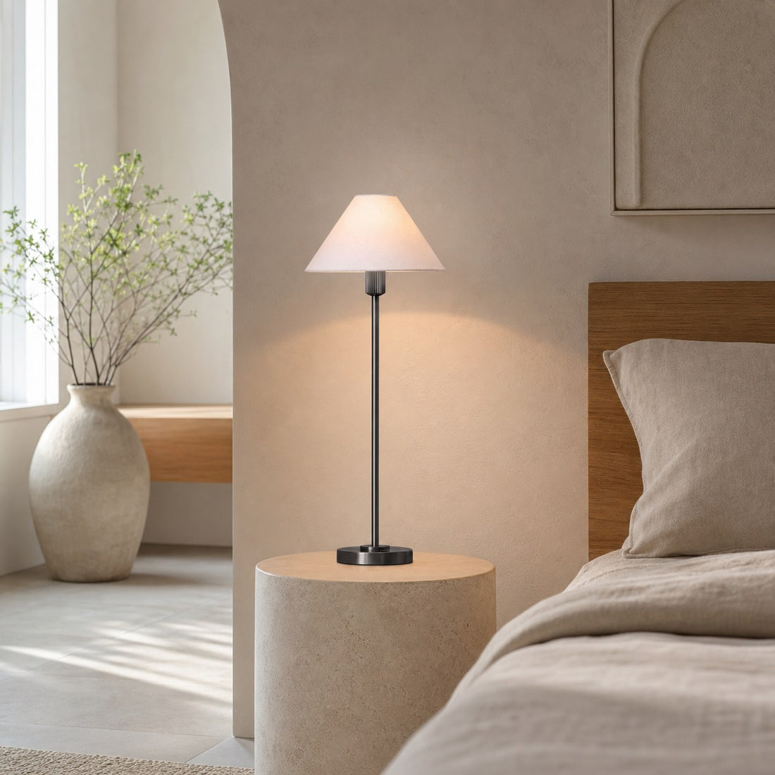 Diora Table & Floor Lamps - Linen Shade Modern Linear Style Sophisticated Accent