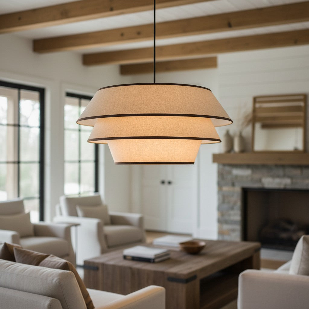 Tarivon Steel Frame Pendant with Fabric Shade – Modern Hanging Lamp for Dining Rooms