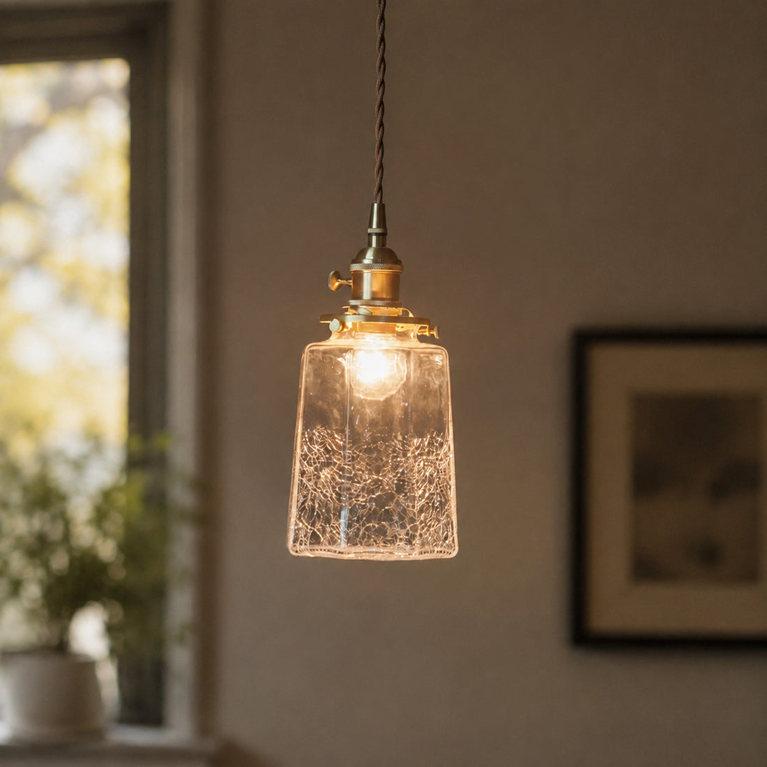 Japanese Vintage Crackle Glass Pendant Light