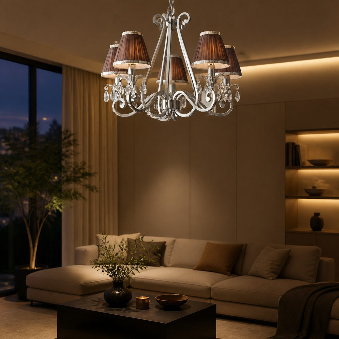 Talonis Multi-light Fabric Chandelier - Elegant Metal Curved Arms for Dining and Living