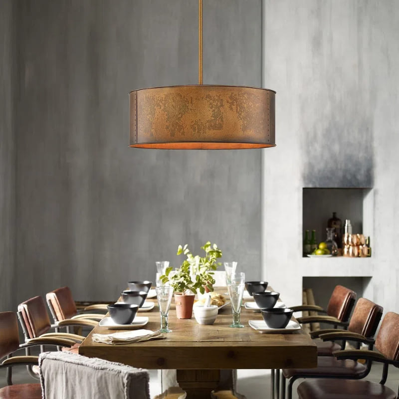 Black Metal Drum Pendant Lamp - Industrial 4 - Light Chandelier