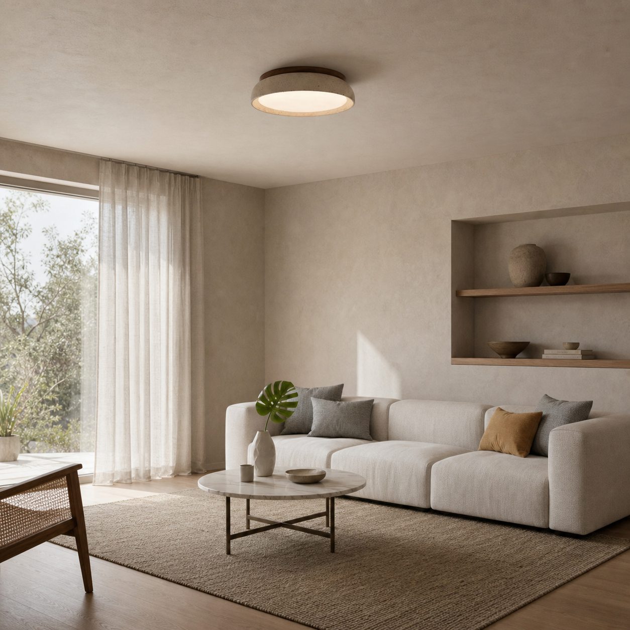 Torvella Round Ceiling Light Sculptural Disc Flush Mount - Modern Natural Bedroom Lighting