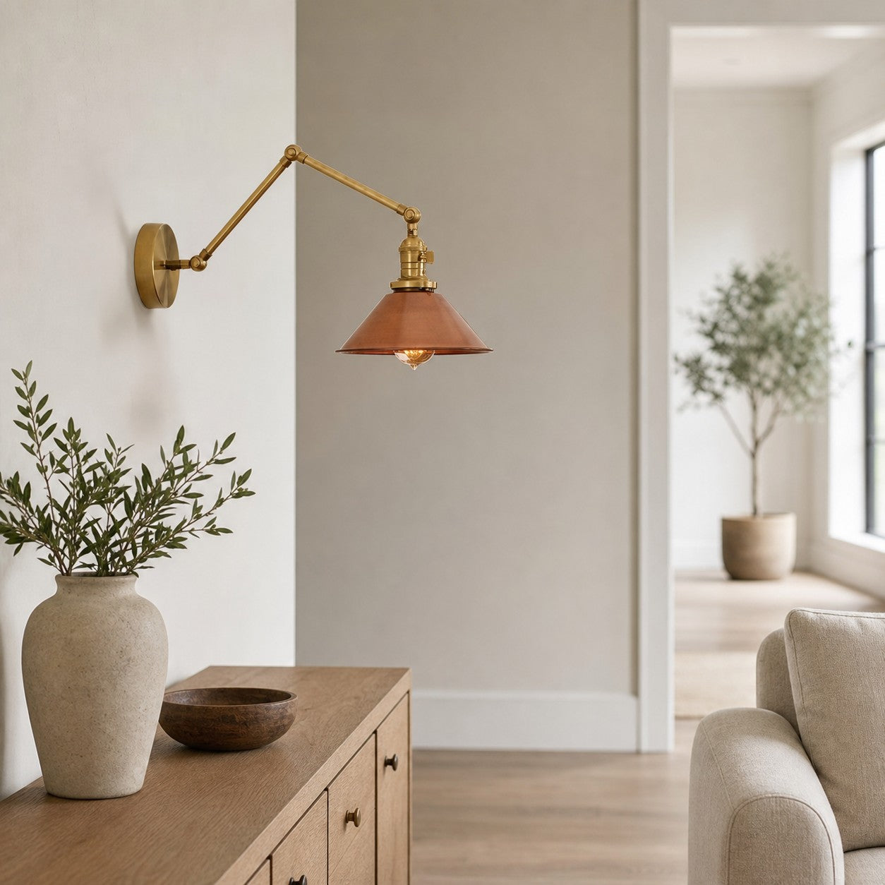 Conique Metal Industrial Wall Sconce with Adjustable Arm - Vintage Copper Cone Shade for Task Lighting
