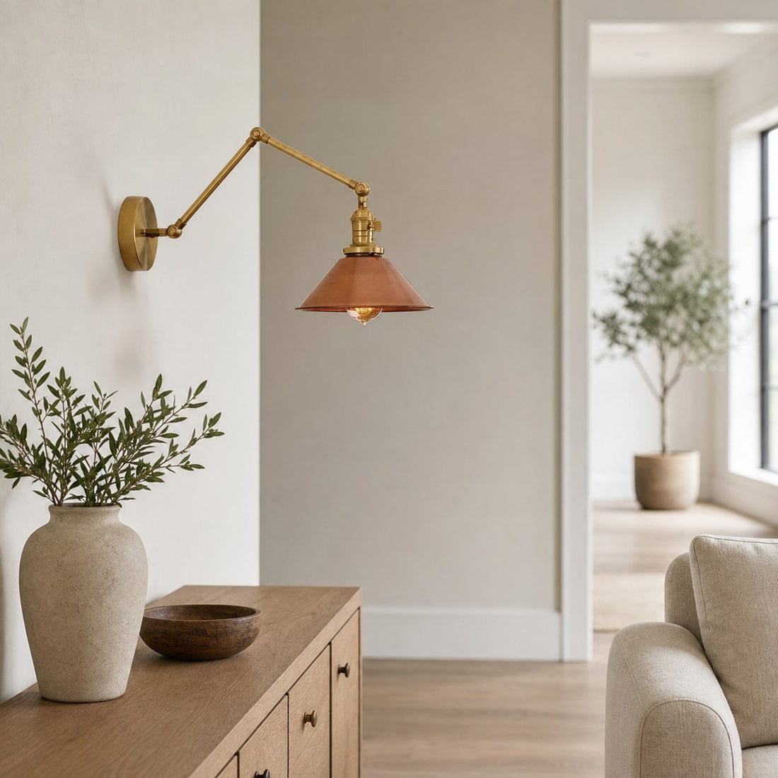 Conique Metal Industrial Wall Sconce with Adjustable Arm - Vintage Copper Cone Shade for Task Lighting
