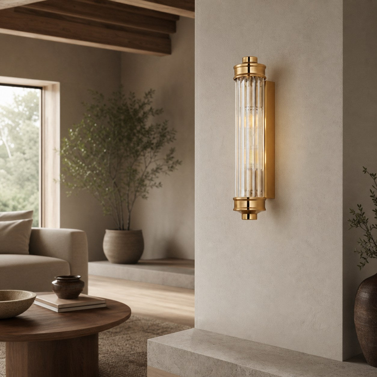 Bravira Ribbed Cylindrical Glass Wall Sconce - Modern Nordic Wall Light for Hallway and Living Space U03