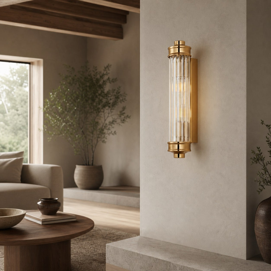Bravira Ribbed Cylindrical Glass Wall Sconce - Modern Nordic Wall Light for Hallway and Living Space U03