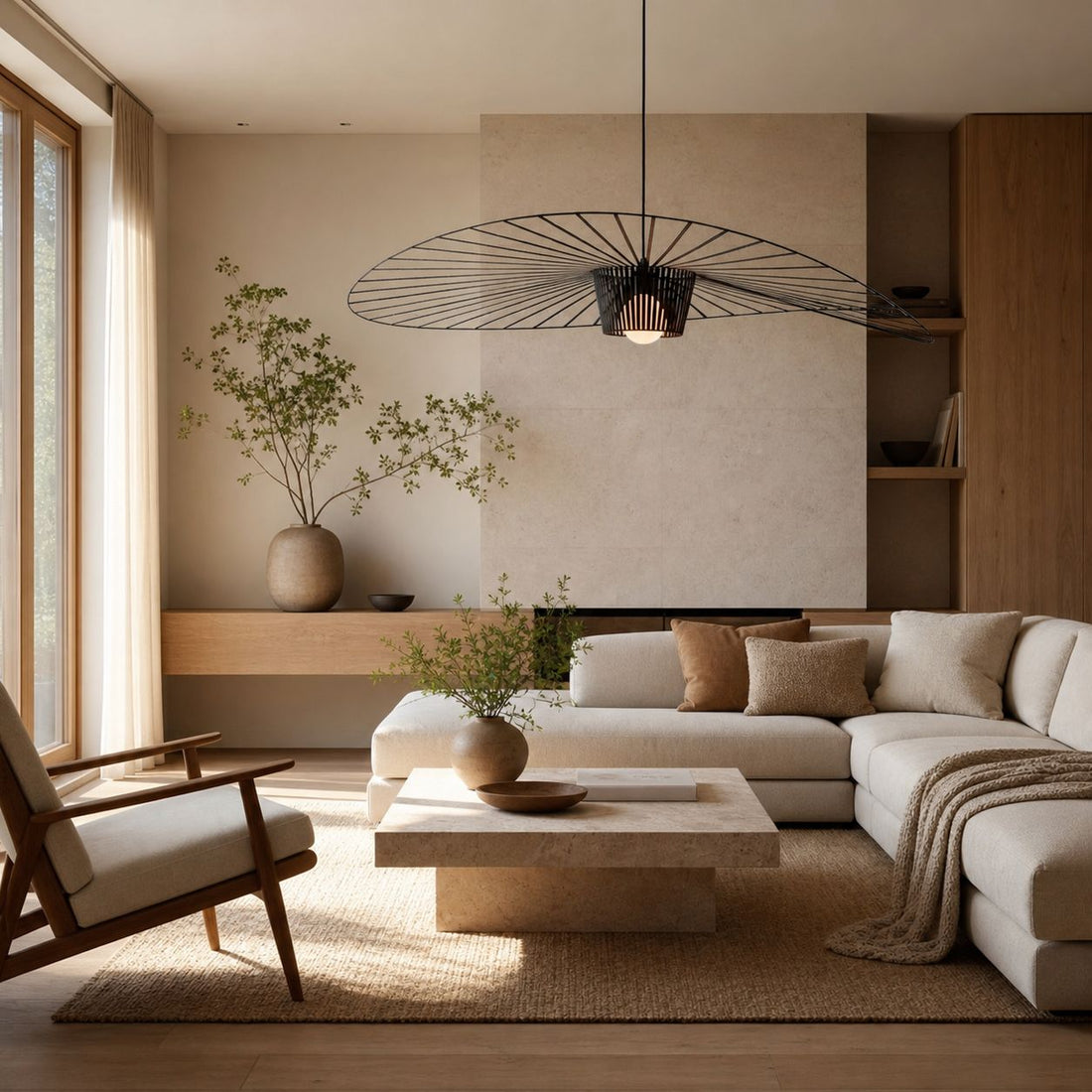 Spirava Modern Straw Pendant Light – Minimalist Sculptural Ceiling Lamp for Living Room N50