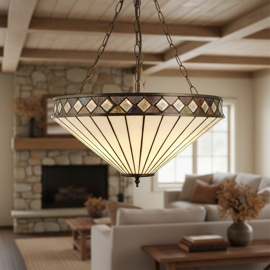 TF Fargo Adjustable Pendant with Stained-Glass Inspired Inverted Shade for Island and Dining