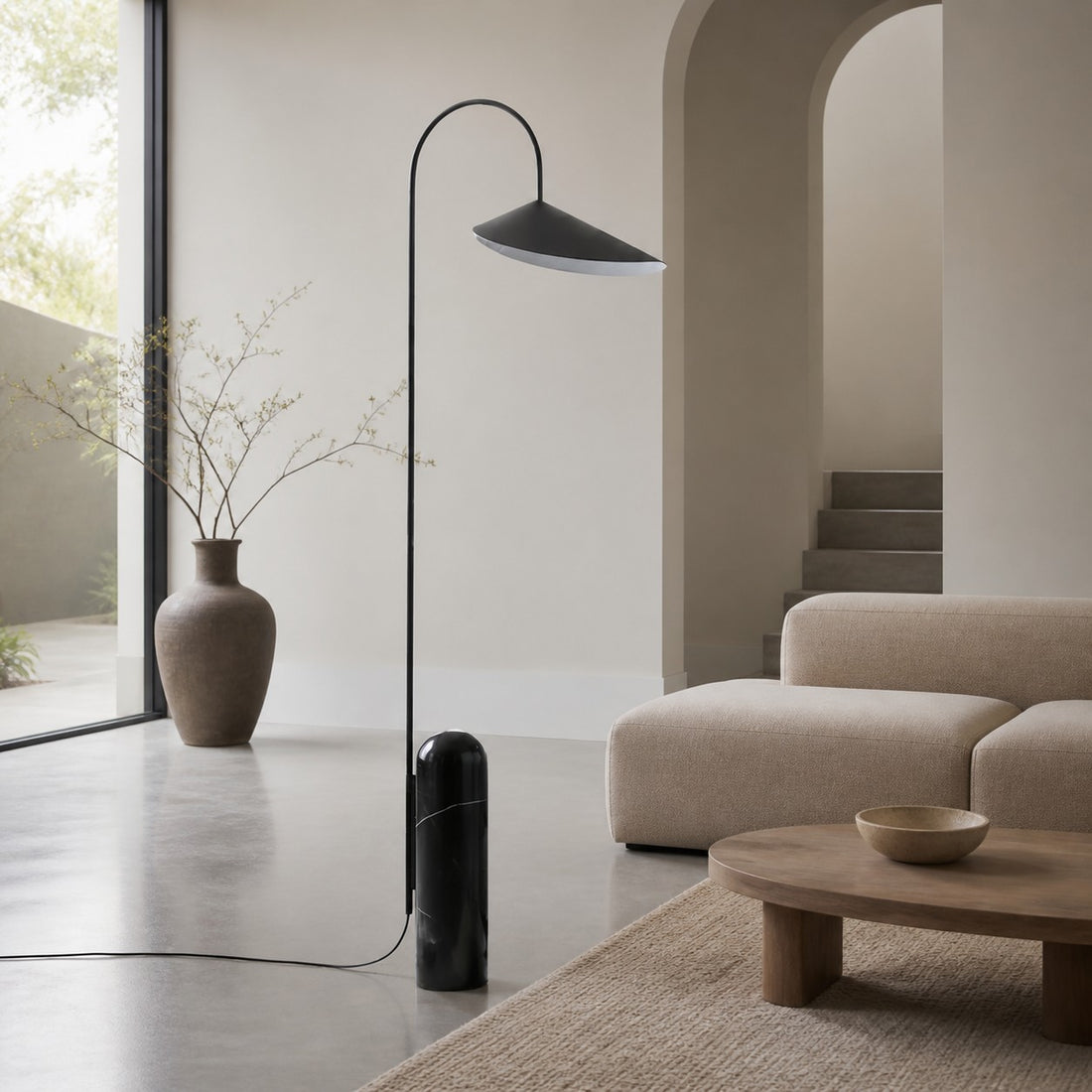 Nulavo Swivel Floor Lamp - Marble Base with Leaf-shaped Shade Modern Style for Living Room