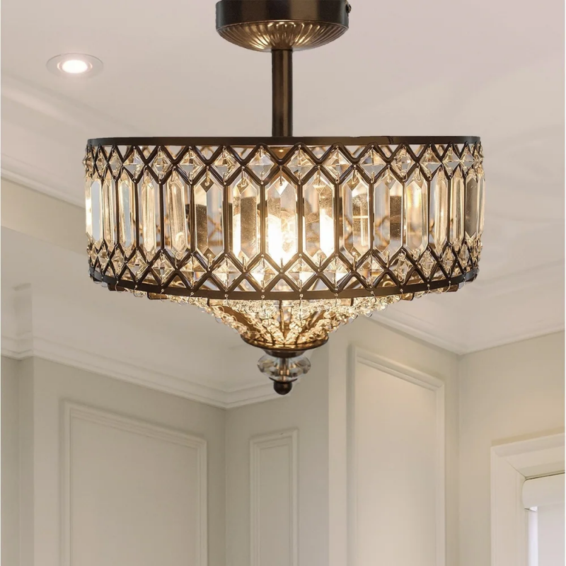 Crystal Drum Ceiling Light –  Glass Semi Flush Mount Lamp for Hallway