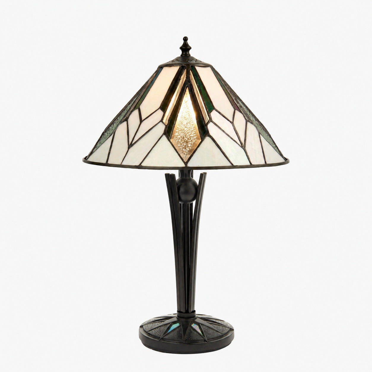 TF Astoria Art Deco Stained-Glass Table Lamp – Bevelled & Iridescent Shade for Bedroom or Living Room