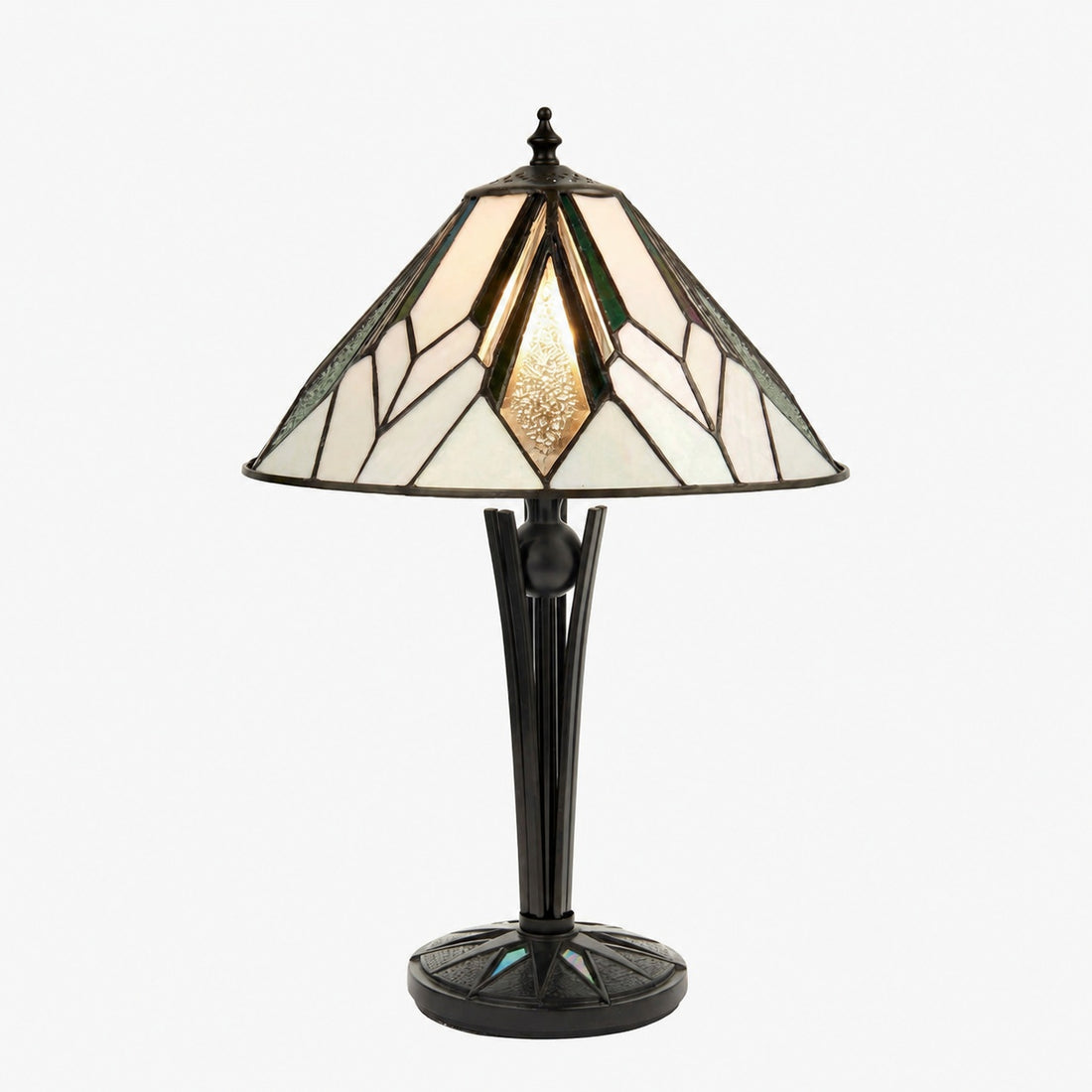 TF Astoria Art Deco Stained-Glass Table Lamp – Bevelled & Iridescent Shade for Bedroom or Living Room