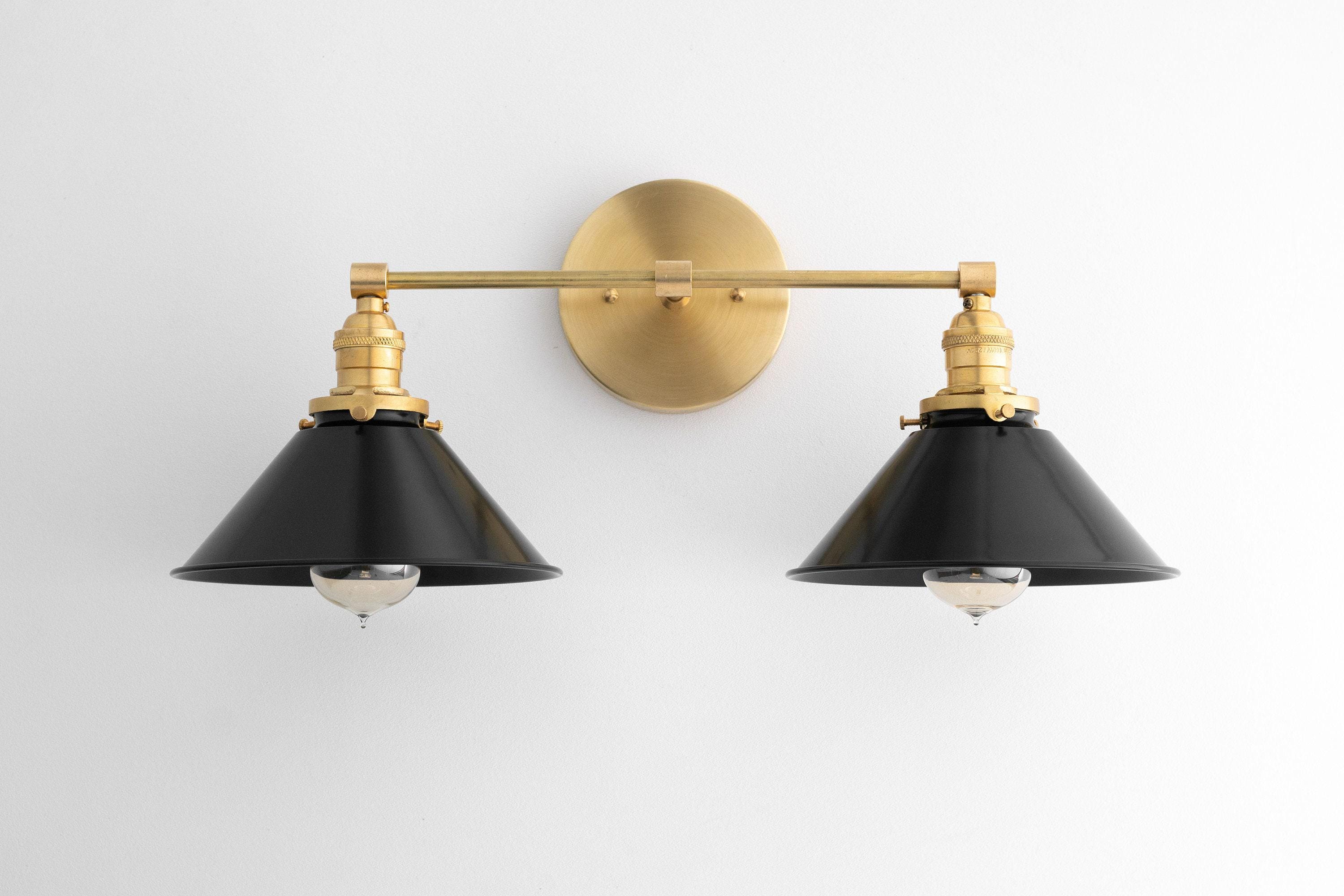 Conique Metal Dual Black Sconce with Cone Shades - Industrial Vanity Wall Light for Mirror