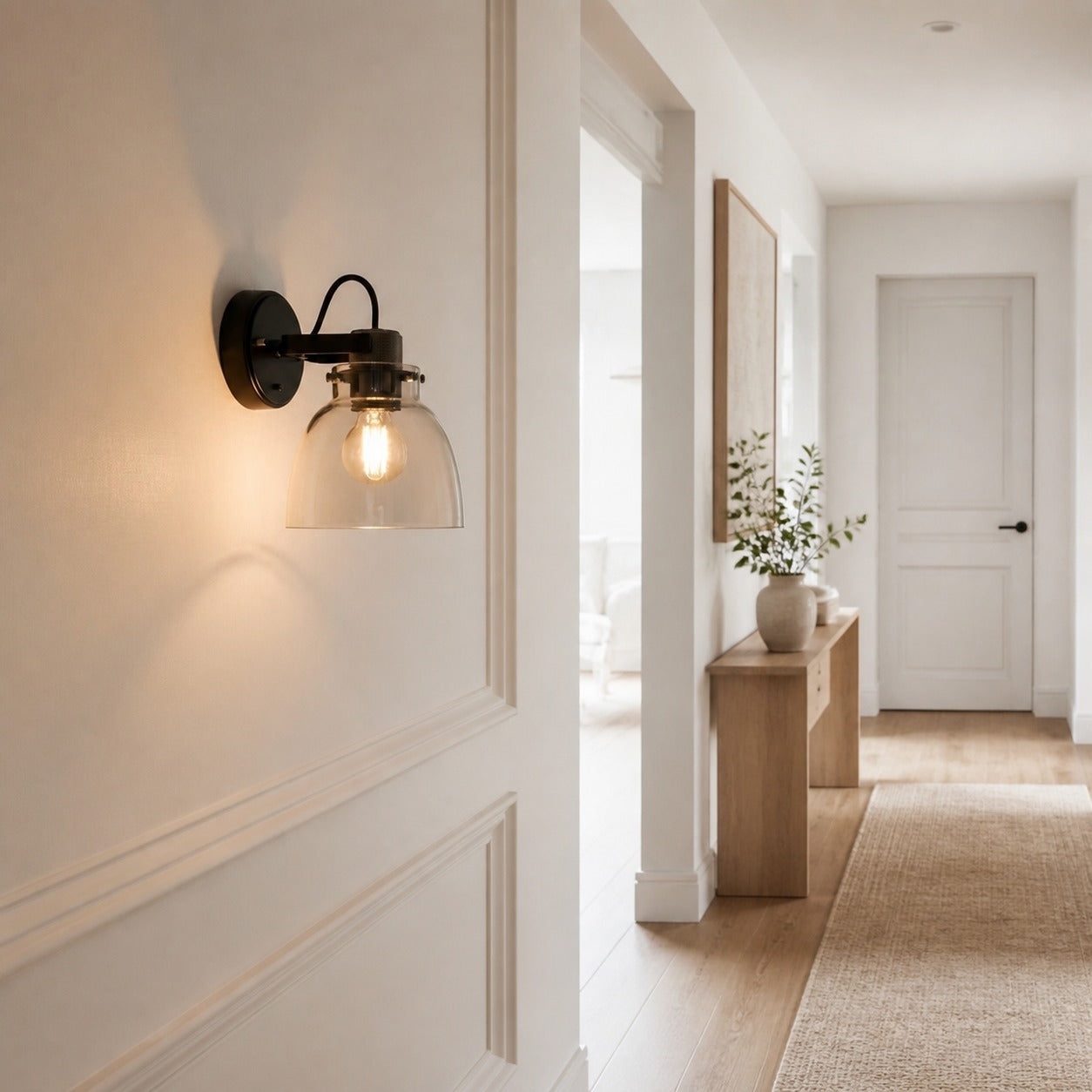 Readium Modern Glass-Shaded Wall Lamp – Adjustable Head for Bedrooms and Hallways