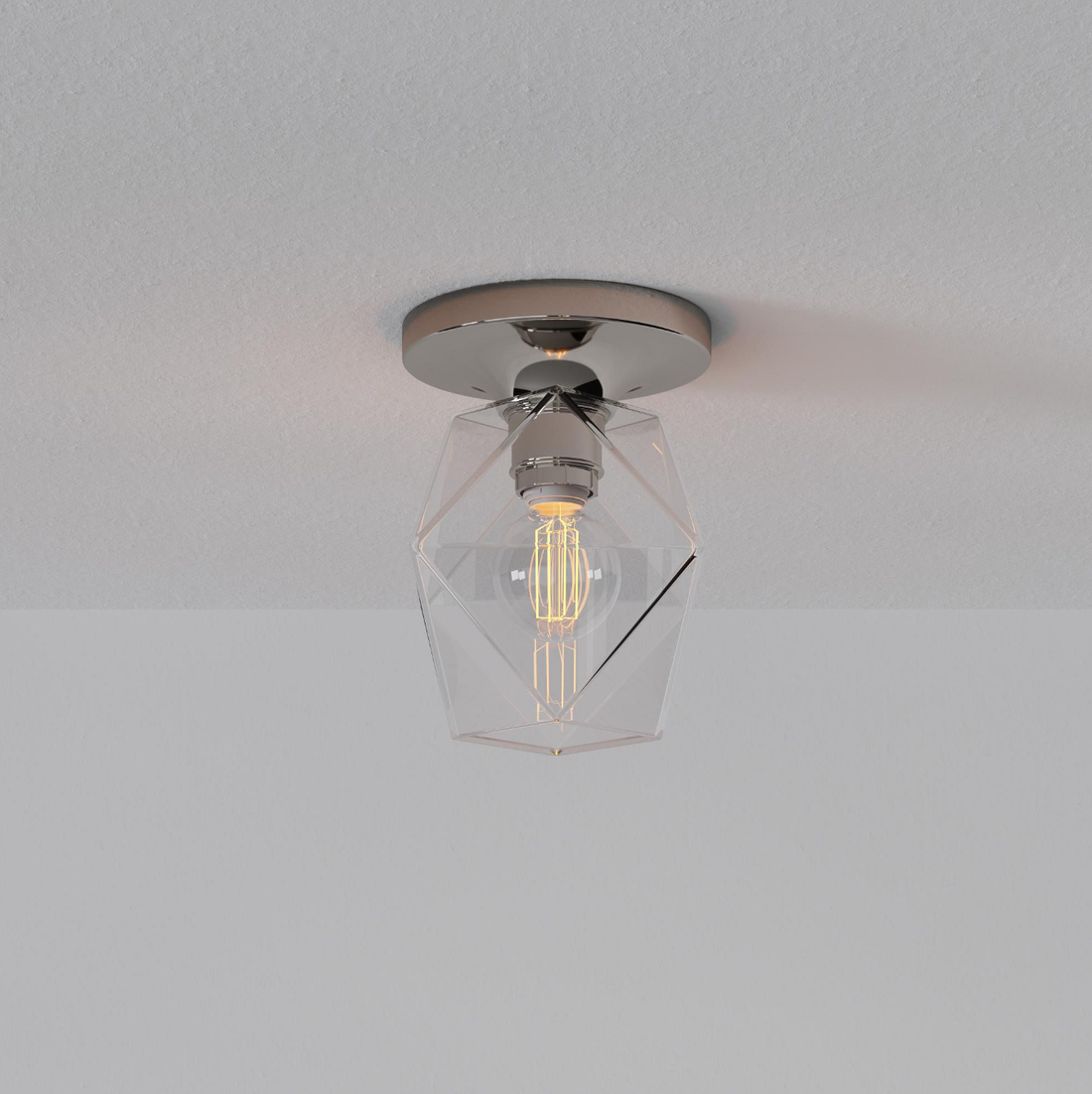 Talvior Sculptural Flush Mount Ceiling Light – Faceted Glass for Modern Interiors