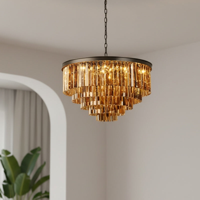 Aurevon Crystal Prism Metal Frame Modern Ceiling Chandelier for Home and Hotel