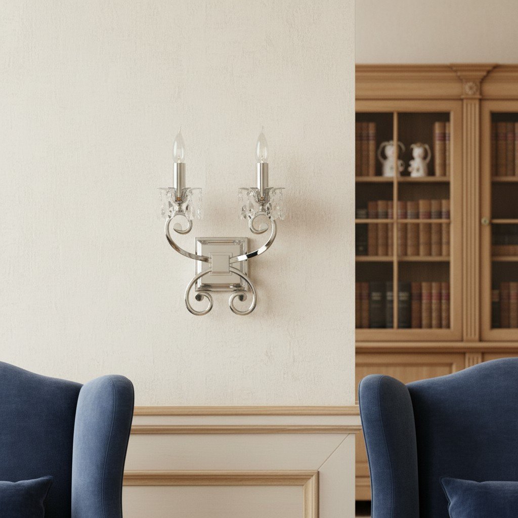 Talonis Crystal Accent Wall Light – Curved Chrome Arm Design for Living and Hallway Spaces