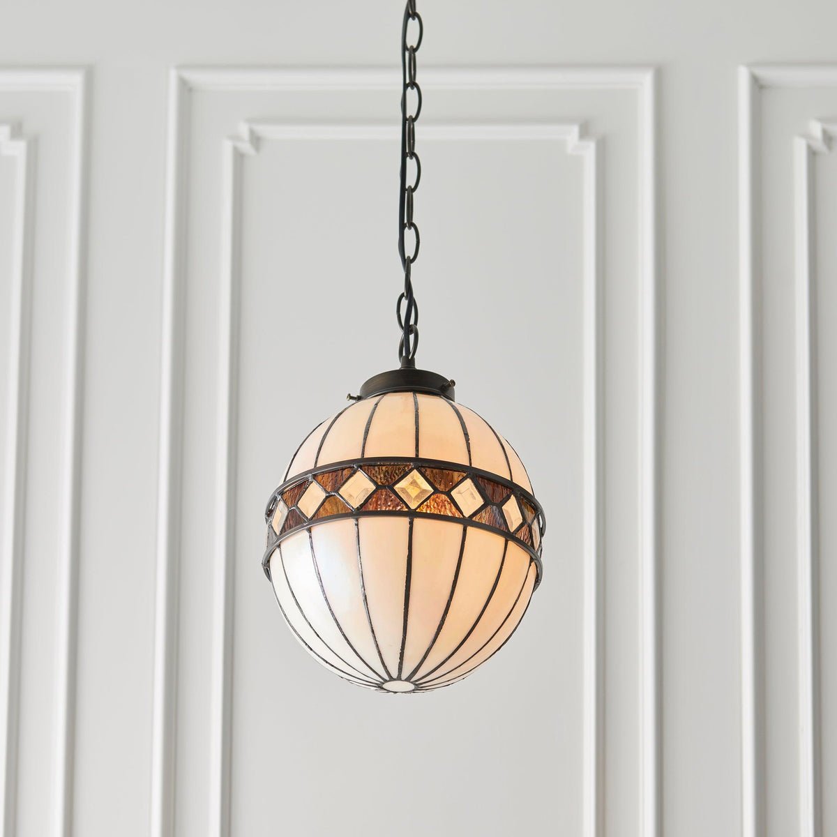 TF Fargo Tiffany Style Globe Pendant – Handcrafted Art Glass Sphere Light for Kitchen Island