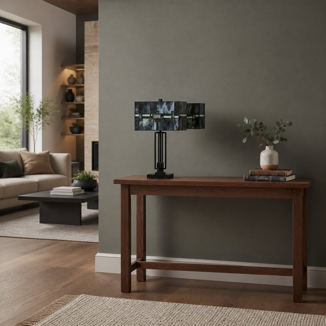 Culletto Stained-Glass Rectangular Table Lamp – Artisan Look for Bedrooms and Hallways