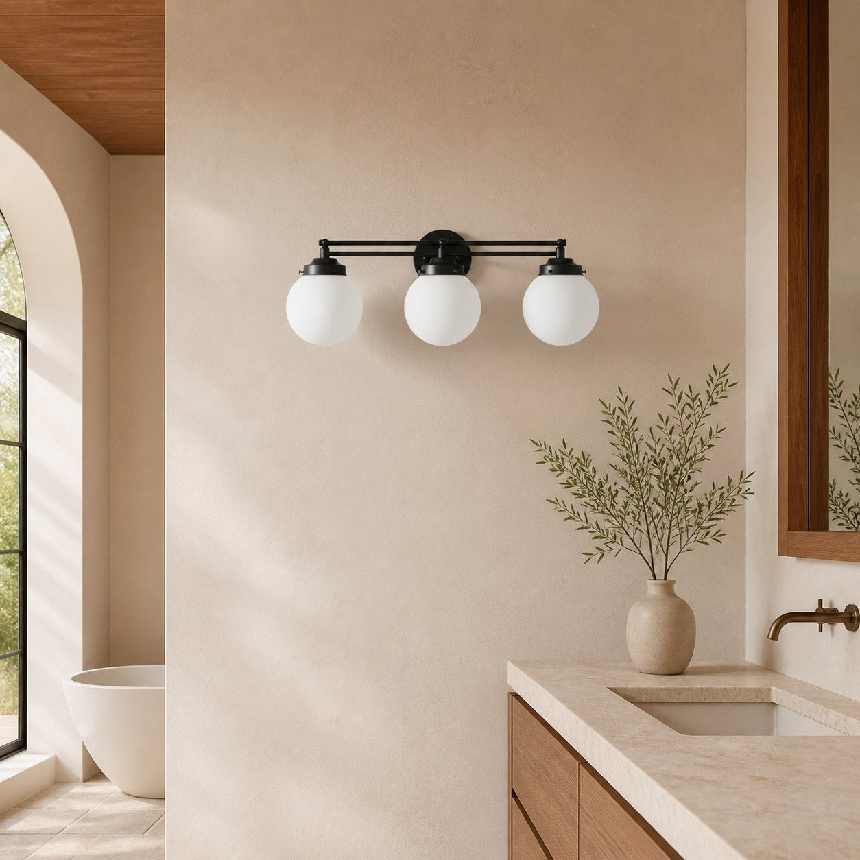 Glorica Glass Contemporary Vanity Light - 3 Light Globe Bathroom Fixture Opal Glass