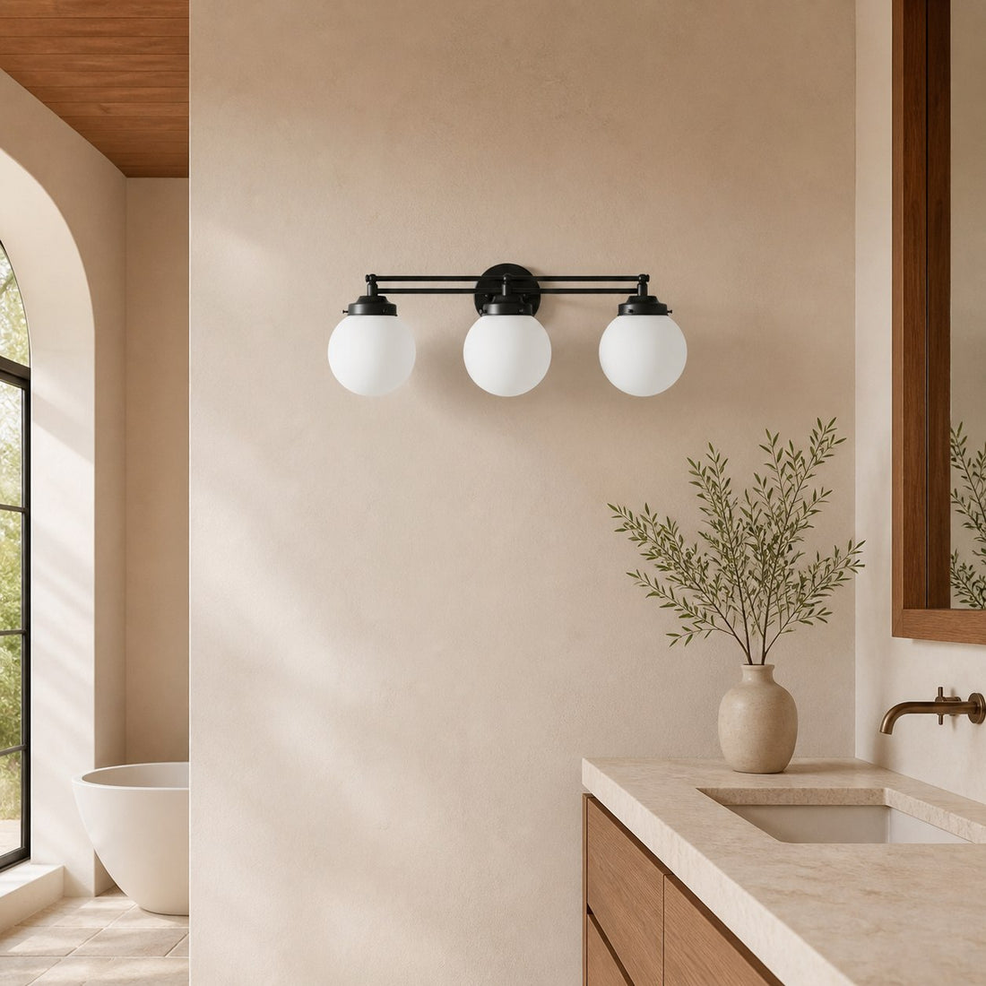 Glorica Glass Contemporary Vanity Light - 3 Light Globe Bathroom Fixture Opal Glass
