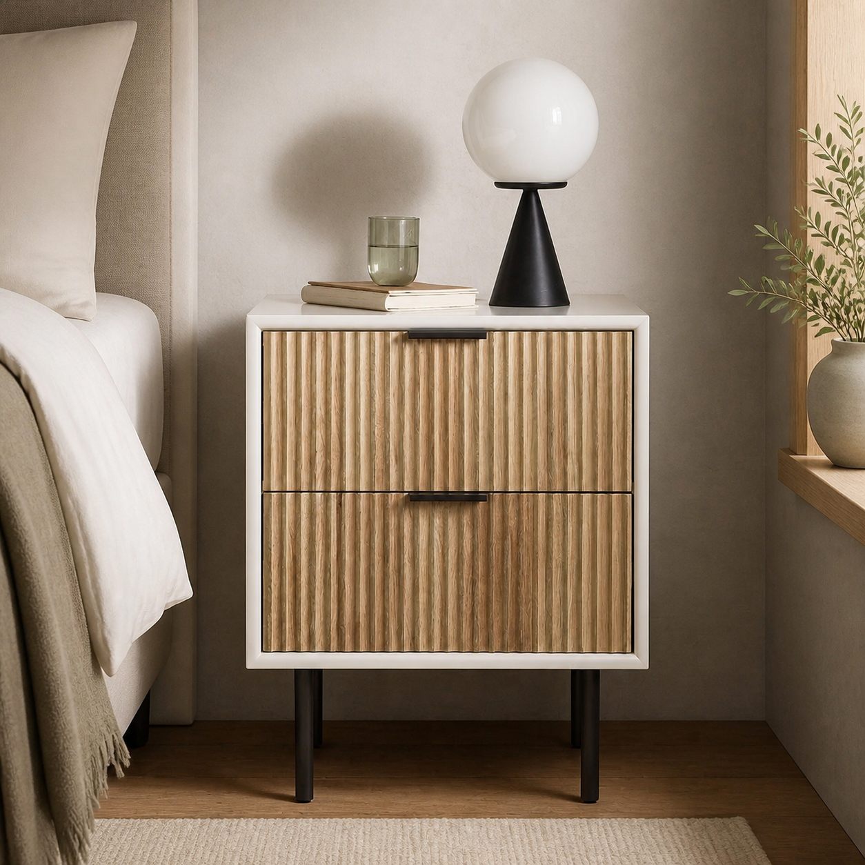 Ulvara Modern Table Lamp - Glass Globe and Tapered Base for Bedroom Glow