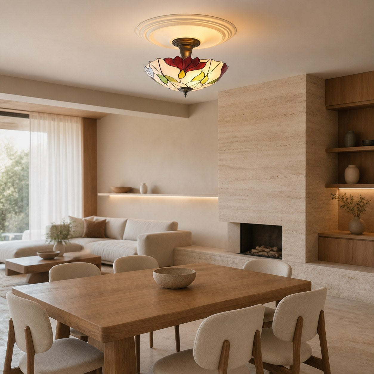 TF Botanica Floral Glass Ceiling & Pendant Lighting - Art Glass Style Fixture for Rooms