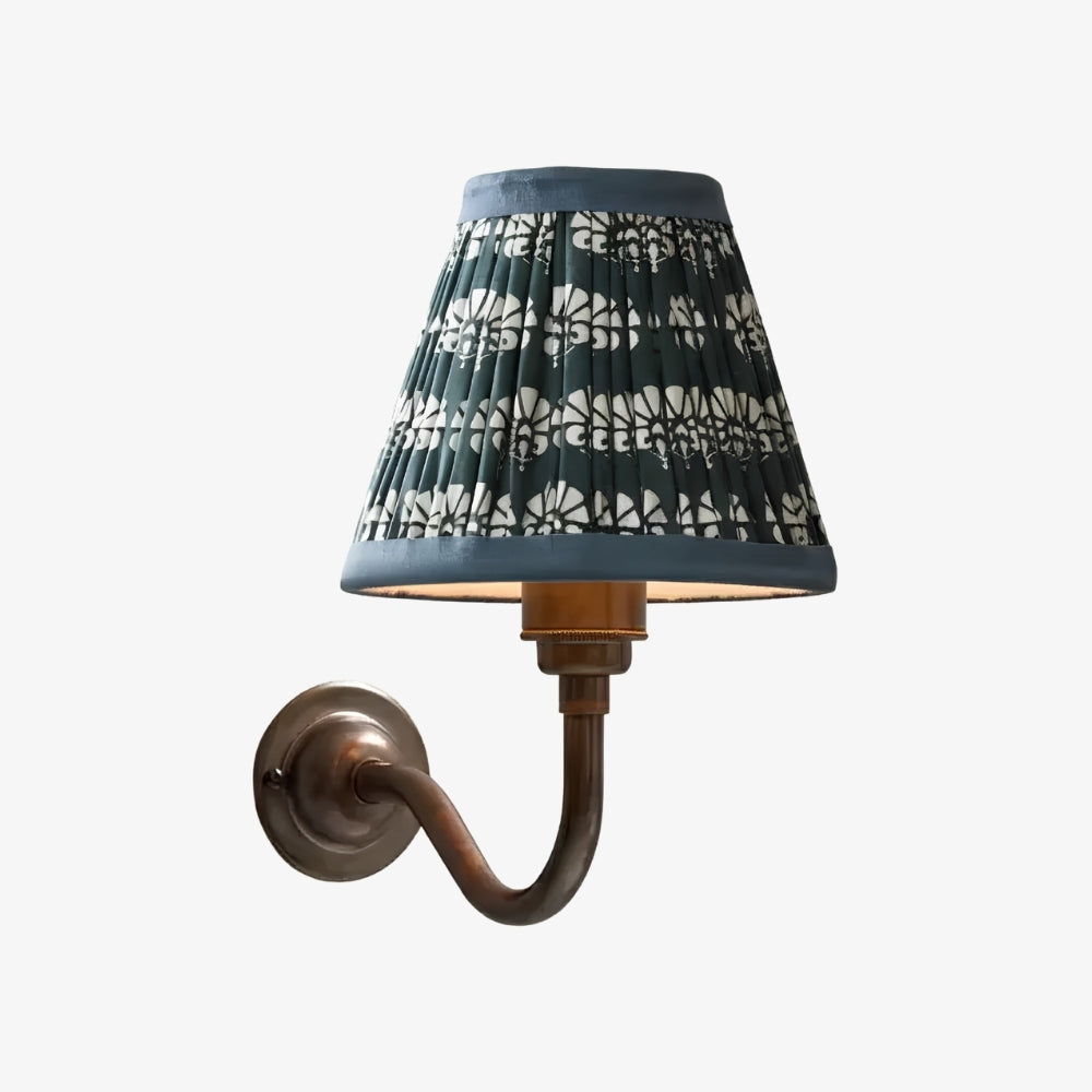 Solmire Fabric Wall Sconce - Vintage Linen Cotton Shade with Curved Metal Arm for Bedroom and Hallway
