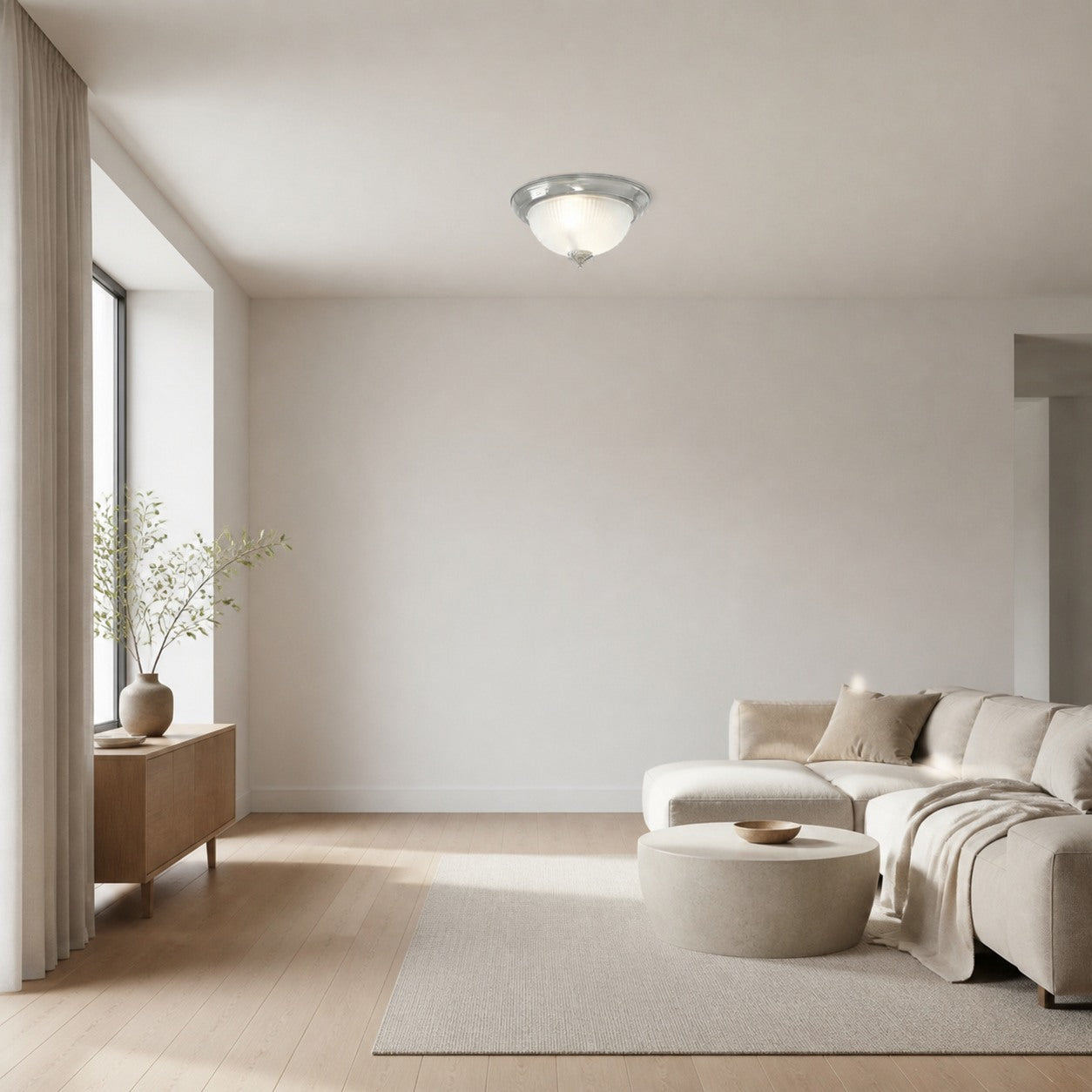 TF Vintora Modern Flush Ceiling Light – Ribbed Glass and Metal Trim for Kitchens or Hallways