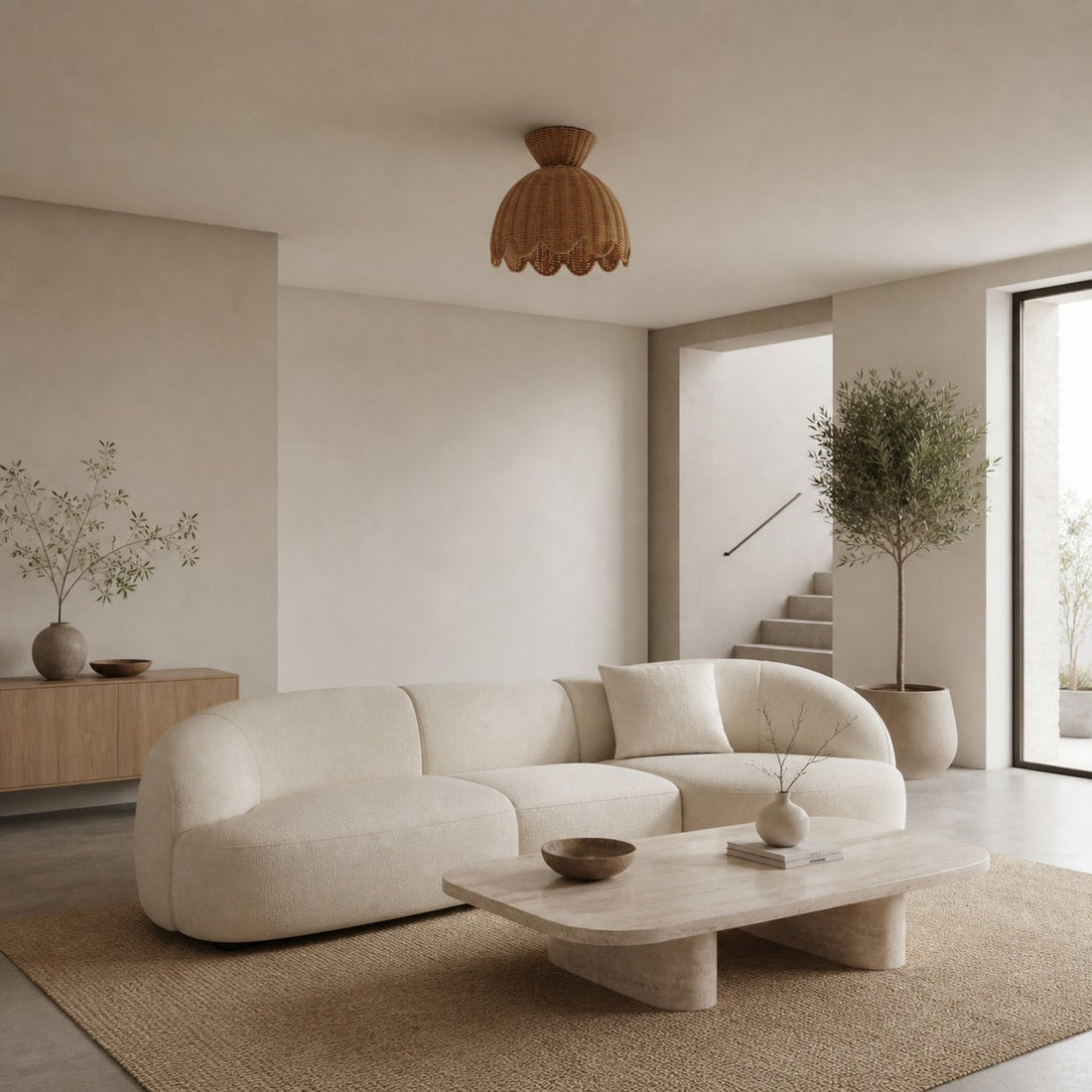 Rattalia Ceiling Light - Sculptural Flower Design in Natural Style for Kitchen Island