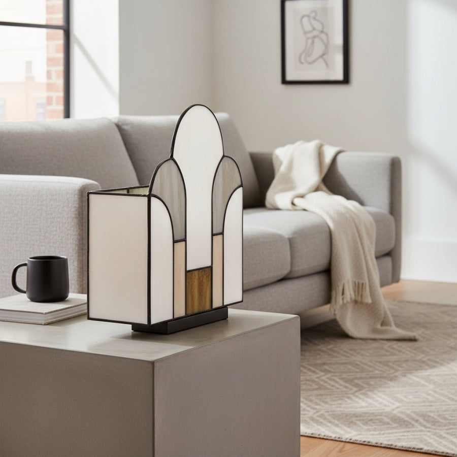 Kelsar Stained Glass Art Deco Table Lamp – Elegant Indoor Accent Light for Living Room or Entryway