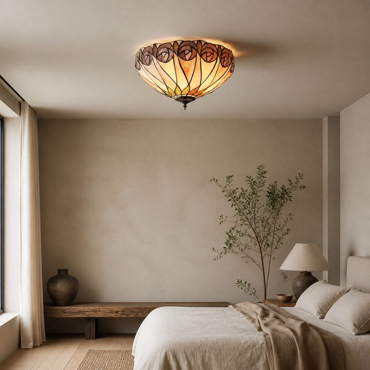 TF Hutchinson Tiffany Ceiling Light – Elegant Vintage Floral Glass Light for Dining or Corridor