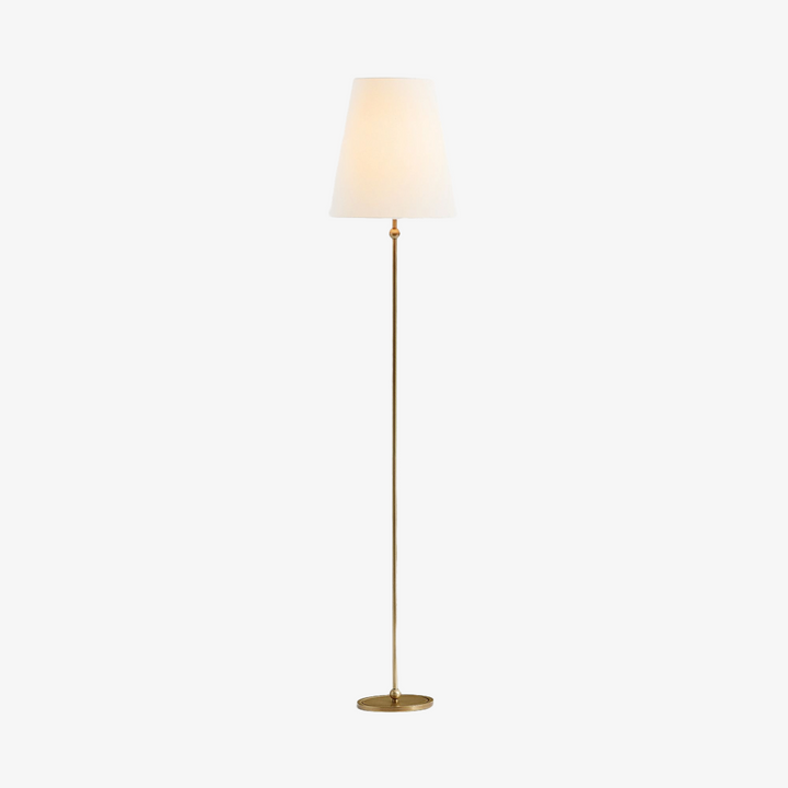 Serena Vintage Brass Floor Lamp - Iron Frame with Linen Drum Shade for Living Rooms and Reading Corners