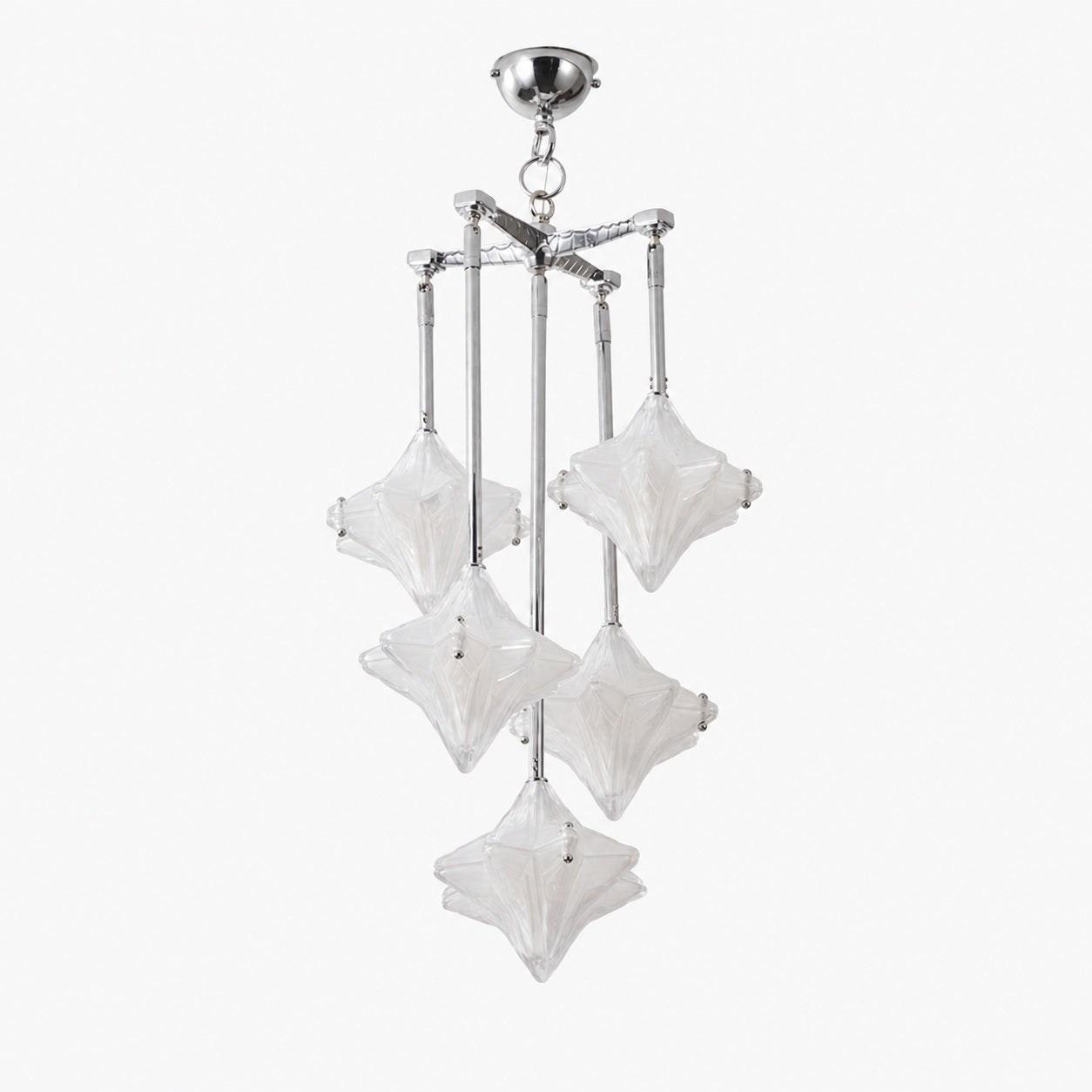 Art Deco Astris Star Chandelier – Frosted Glass Deco Fixture for Dining Room