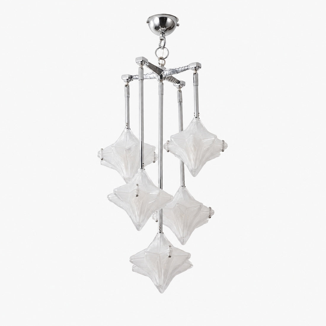 Art Deco Astris Star Chandelier – Frosted Glass Deco Fixture for Dining Room