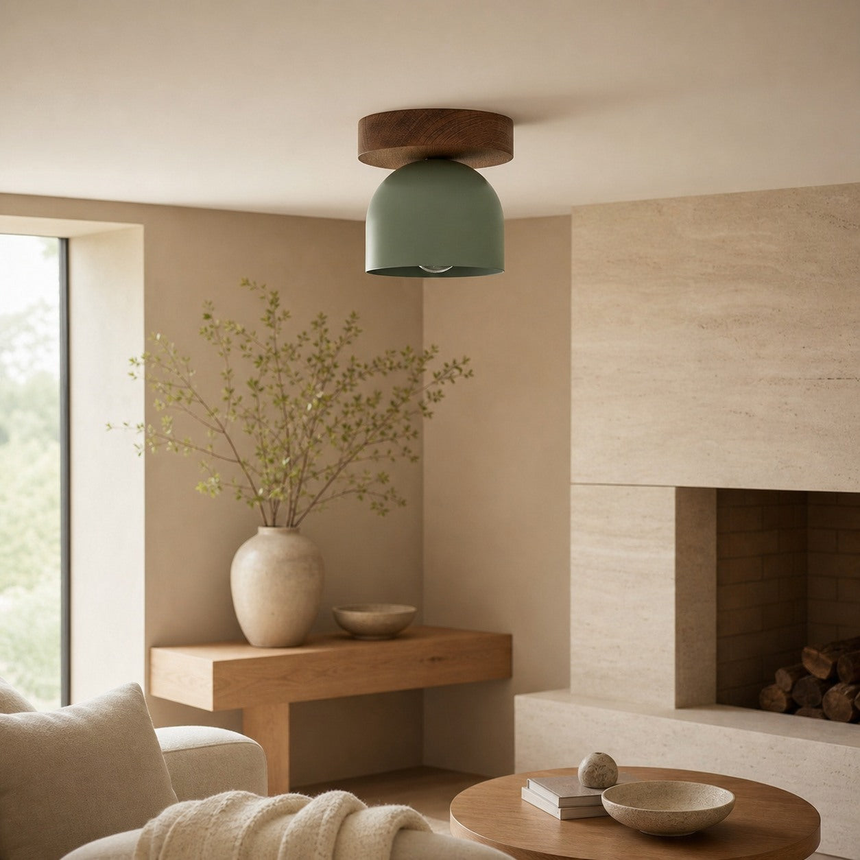 Metio Dome Modern Rustic Ceiling Light - Wooden and Metal Fusion