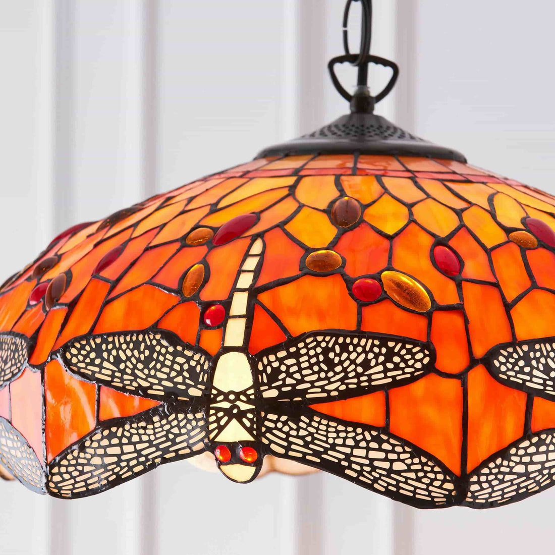 TF Dragonfly Blue Tiffany Pendant Light – Art Nouveau Stained Glass Pendant for Living