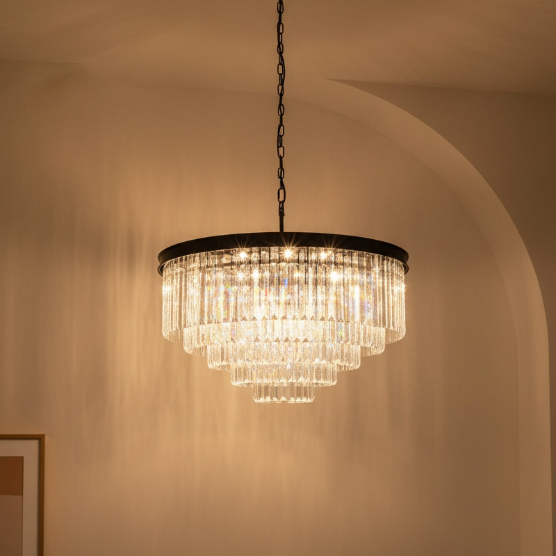 Aurevon Crystal Prism Metal Frame Modern Ceiling Chandelier for Home and Hotel