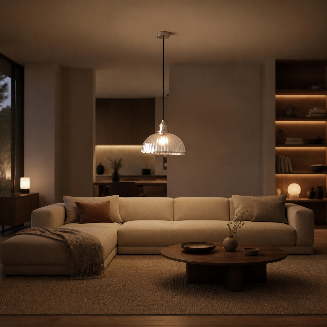 Novera Ribbed Glass Stylish Modern Pendant Lamp for Bedroom and Dining Area