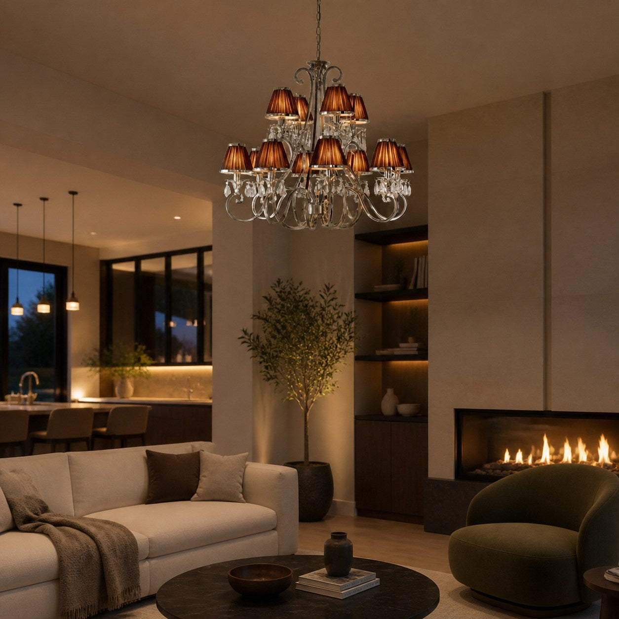 Talonis Multi-light Fabric Chandelier - Elegant Metal Curved Arms for Dining and Living