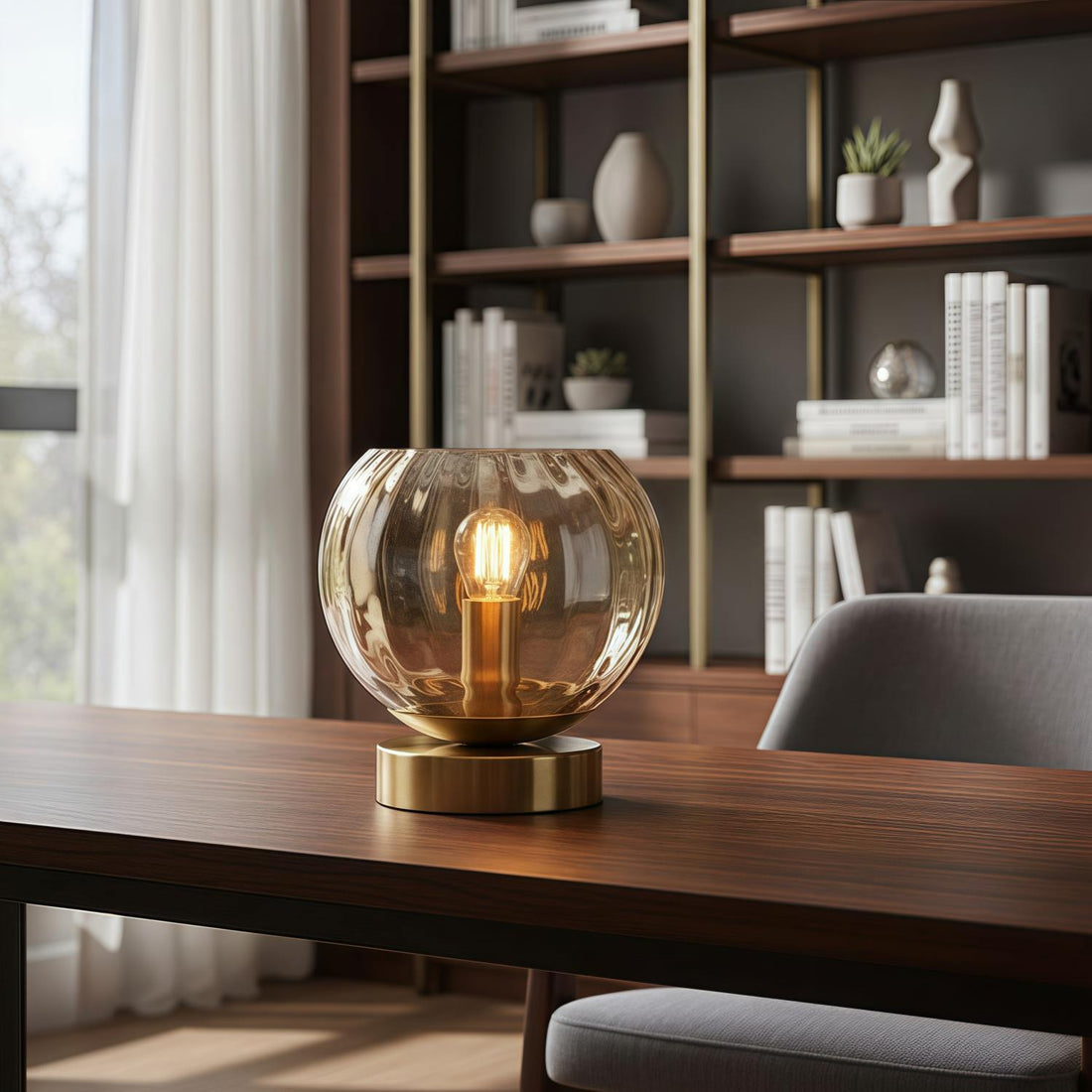 Tracian Modern Dimple Globe Table Lamp – Brass Ambient Decorative Lamp for Bedroom or Lounge