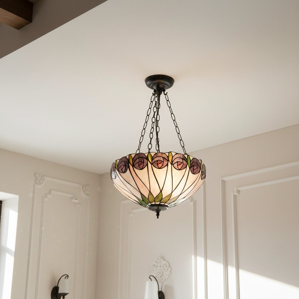 TF Hutchinson Tiffany Pendant Light - Inverted Art Glass Adjustable Pendant Light for Home