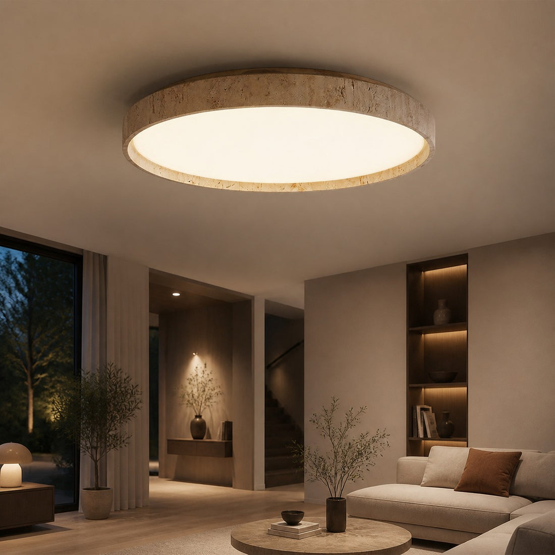 Ultra-thin Round Travertine Ceiling Lamp