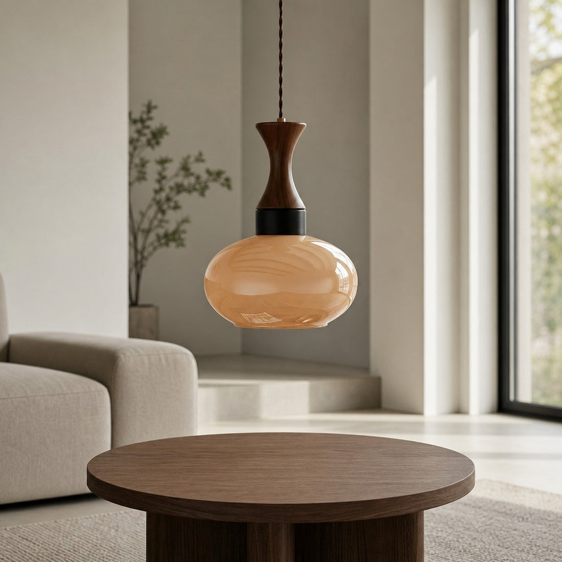 Velora Scandinavian Farmhouse Pendant with Glass Shade Modern Plug-In Design