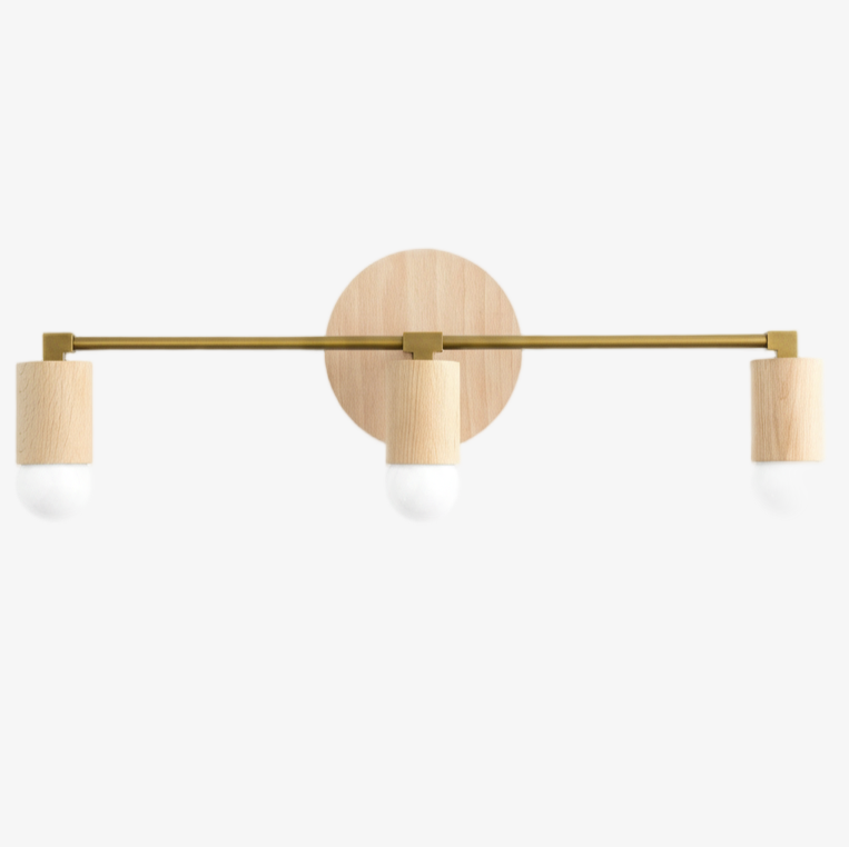 Lumen Woodgrain Frame Boho Wall Lamp – Multi Finish Vanity Lighting Solution