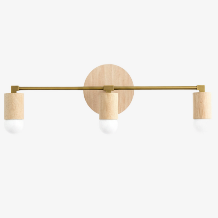 Lumen Woodgrain Frame Boho Wall Lamp – Multi Finish Vanity Lighting Solution