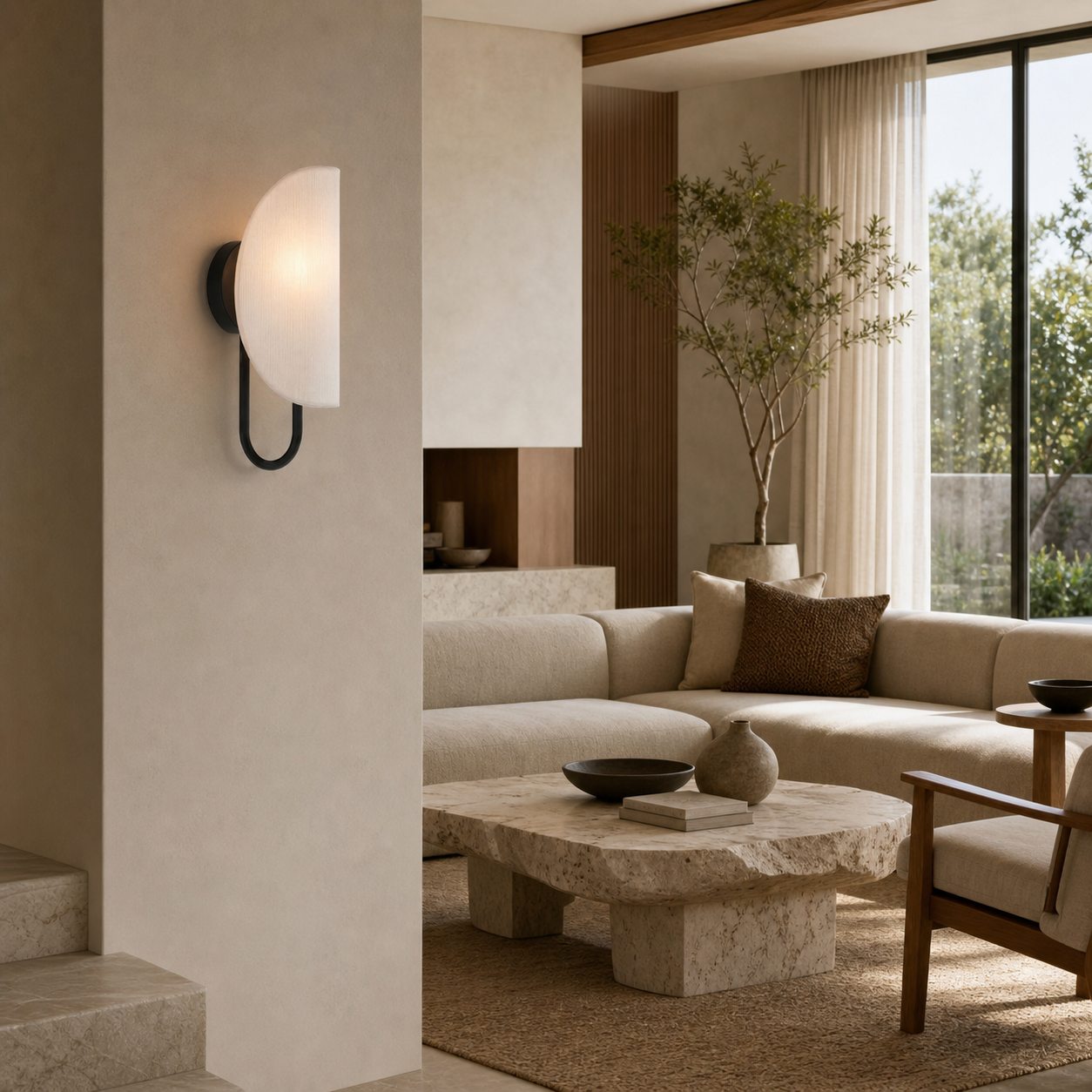 Minimalist Modern Wall Light with Brass or Fabric Shade for Ambient Lighting