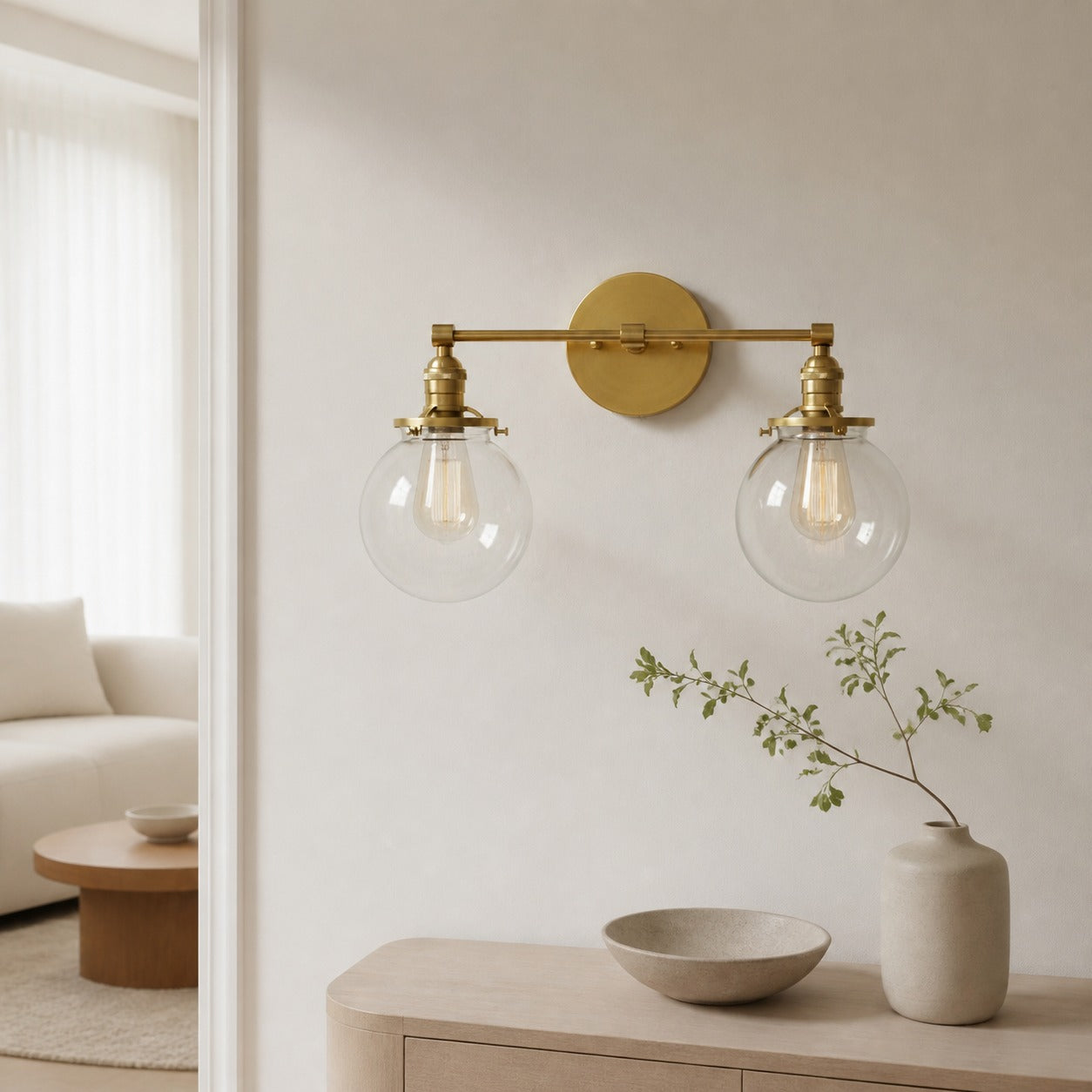 Lumio Globe Glass Globe Vanity Light - Modern Two Light Bathroom Sconce
